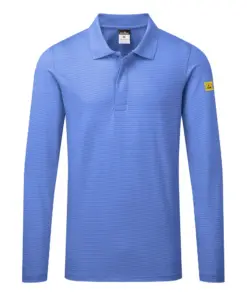 Portwest AS23 Anti-Static ESD Polo Shirt Long Sleeve in Hamilton Blue