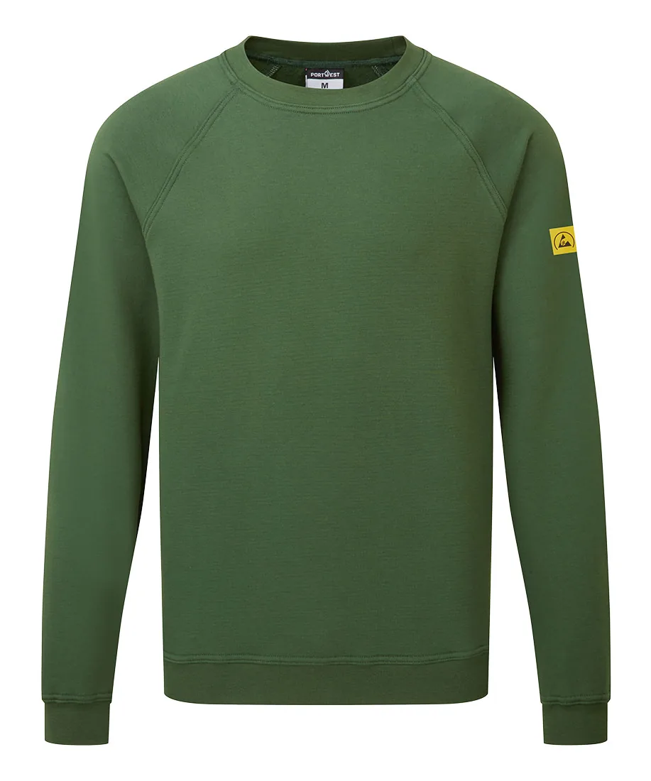 Portwest AS24 Anti-Static ESD Sweatshirt in Forest Green