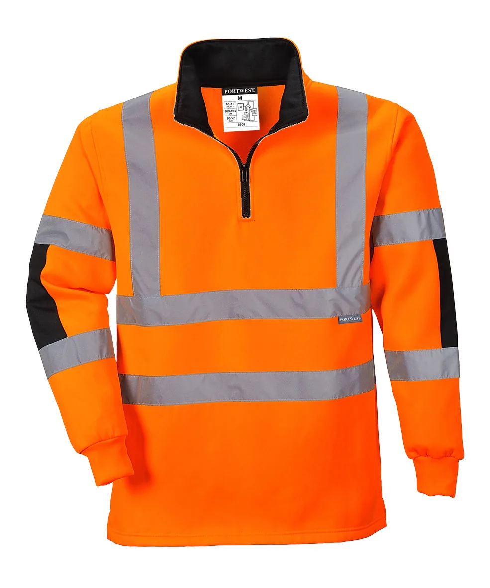Portwest B308 Xenon Hi-Vis Rugby Shirt in Orange