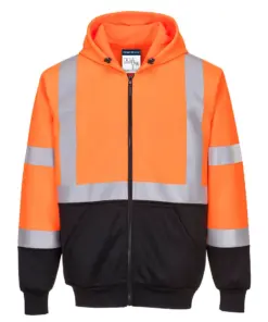 Portwest B315 Hi-Vis Contrast Zipped Hoodie in Orange/Black