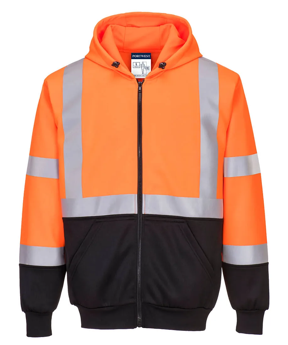 Portwest B315 Hi-Vis Contrast Zipped Hoodie in Orange/Black