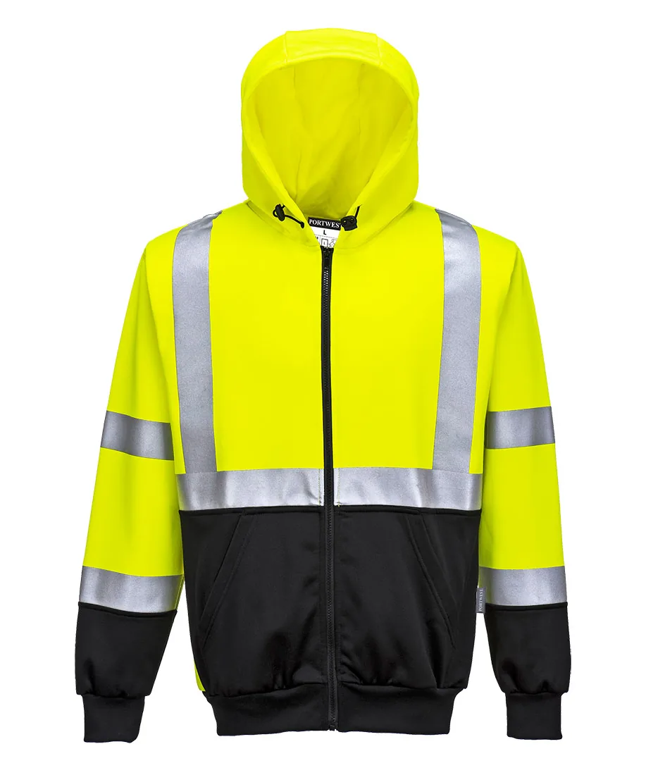 Portwest B315 Hi-Vis Contrast Zipped Hoodie in Yellow/Black