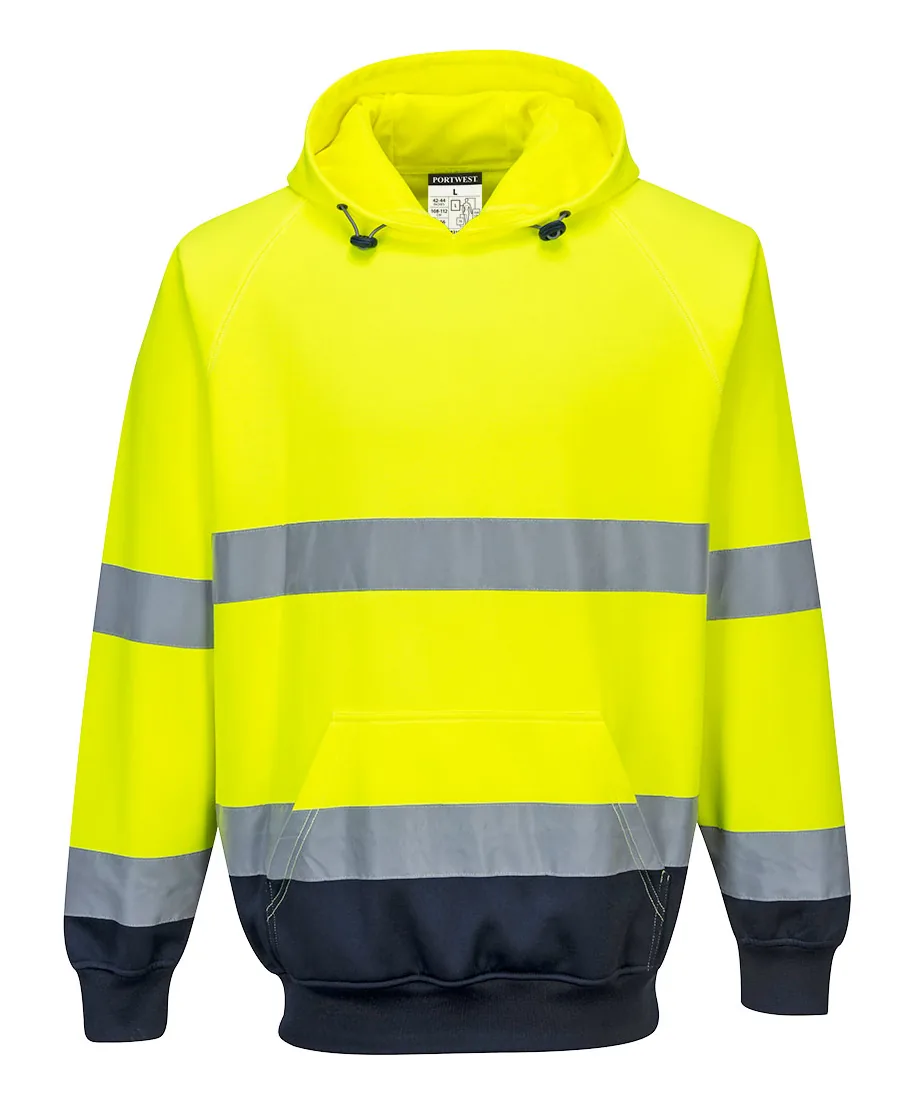 Portwest B316 Hi-Vis Contrast Hoodie in Yellow/Navy