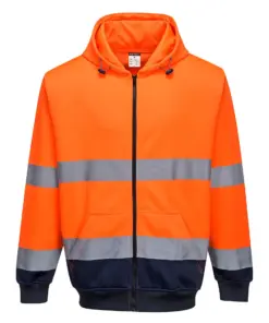 Portwest B317 Hi-Vis Contrast Zipped Hoodie in Orange/Navy