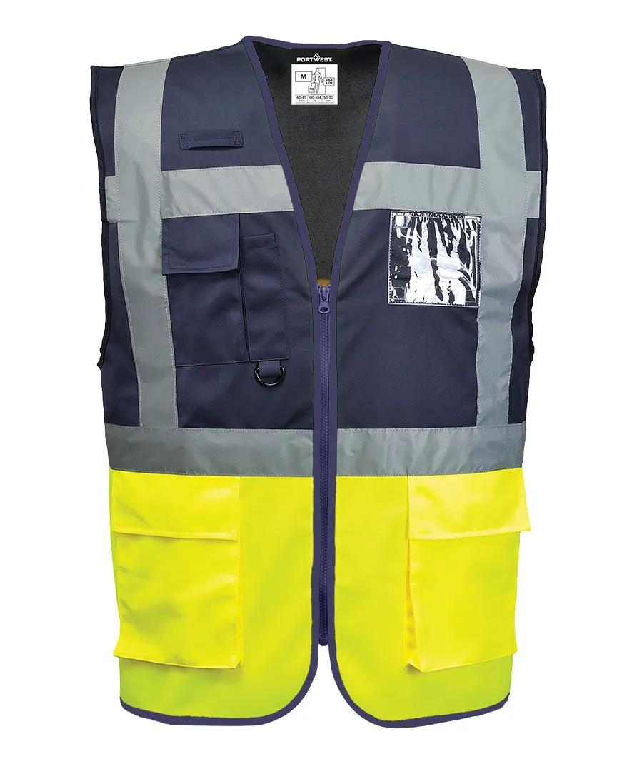 Portwest C276 Paris Hi-Vis Contrast Executive Vest in Yellow/Navy