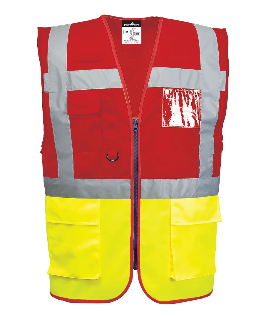 Portwest C276 Paris Hi-Vis Contrast Executive Vest in Yellow/Red