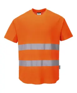 Portwest C394 Hi-Vis Cotton Comfort Mesh Insert T-Shirt Short Sleeve in Orange
