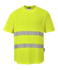 Portwest C394 Hi-Vis Cotton Comfort Mesh Insert T-Shirt Short Sleeve in Yellow