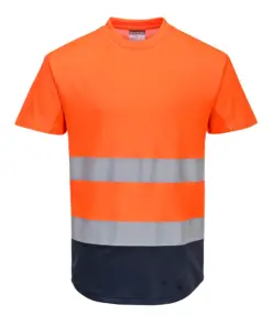 Portwest C395 Hi-Vis Contrast Mesh Insert T-Shirt Short Sleeve in Orange/Navy