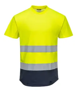 Portwest C395 Hi-Vis Contrast Mesh Insert T-Shirt Short Sleeve in Yellow/Navy