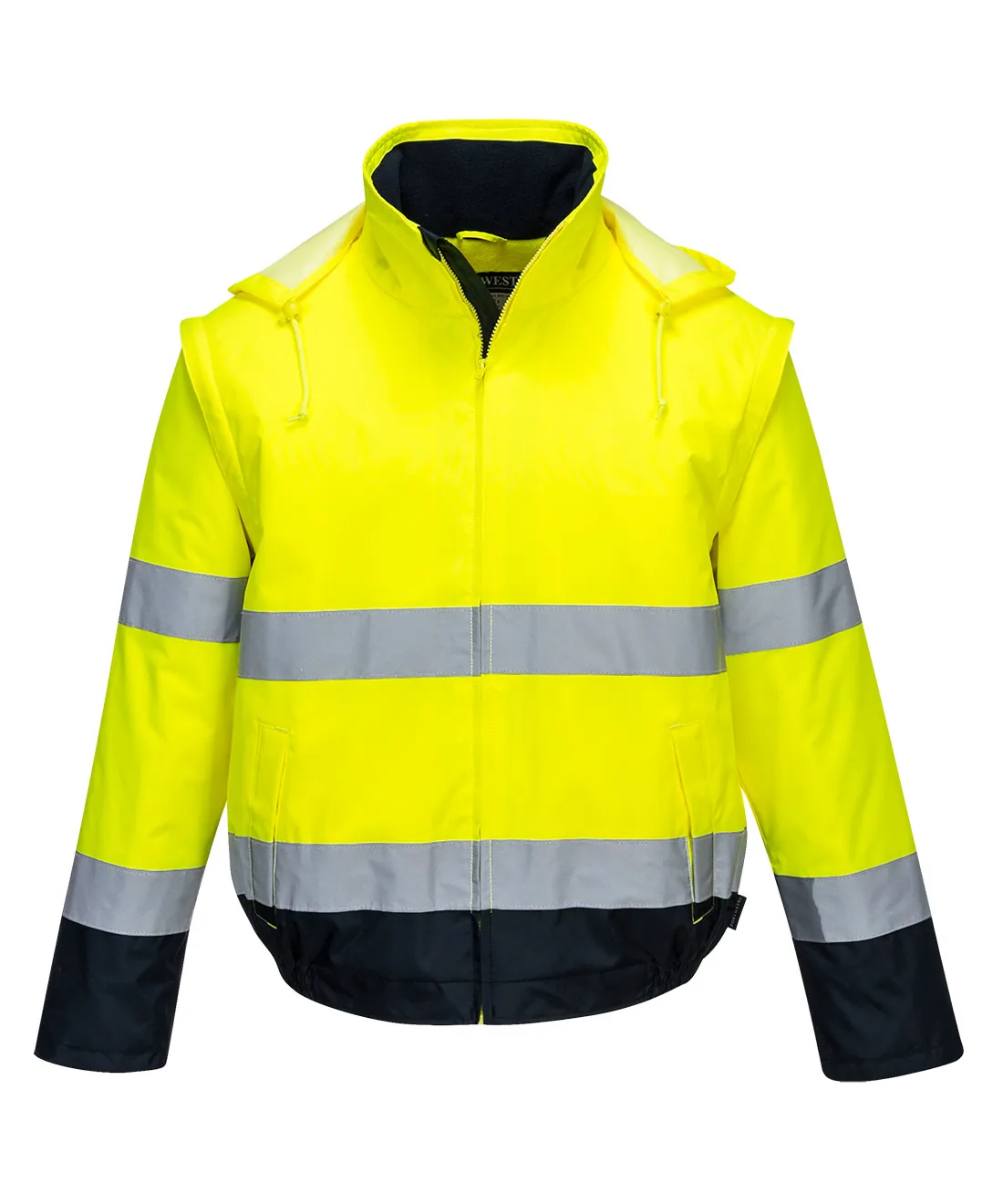 Portwest C464 Hi-Vis 2-in-1 Contrast Essential Lite Bomber Jacket in Yellow/Navy