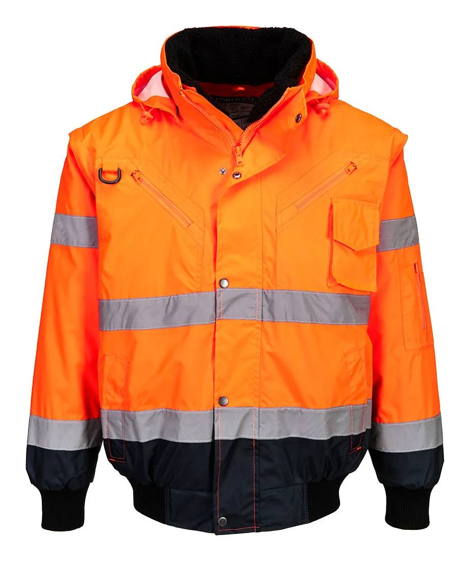 Portwest C465 Hi-Vis 3-in-1 Contrast Bomber Jacket in Orange/Navy