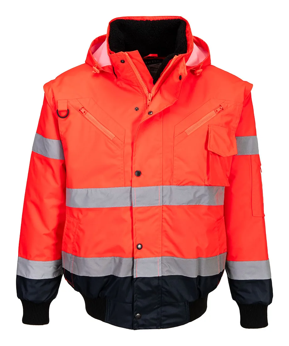 Portwest C465 Hi-Vis 3-in-1 Contrast Bomber Jacket in Red/Navy