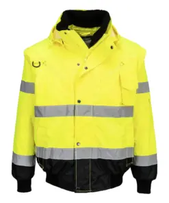Portwest C465 Hi-Vis 3-in-1 Contrast Bomber Jacket in Yellow/Black