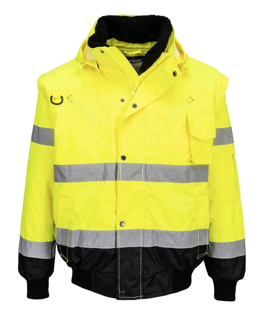 Portwest C465 Hi-Vis 3-in-1 Contrast Bomber Jacket in Yellow/Black