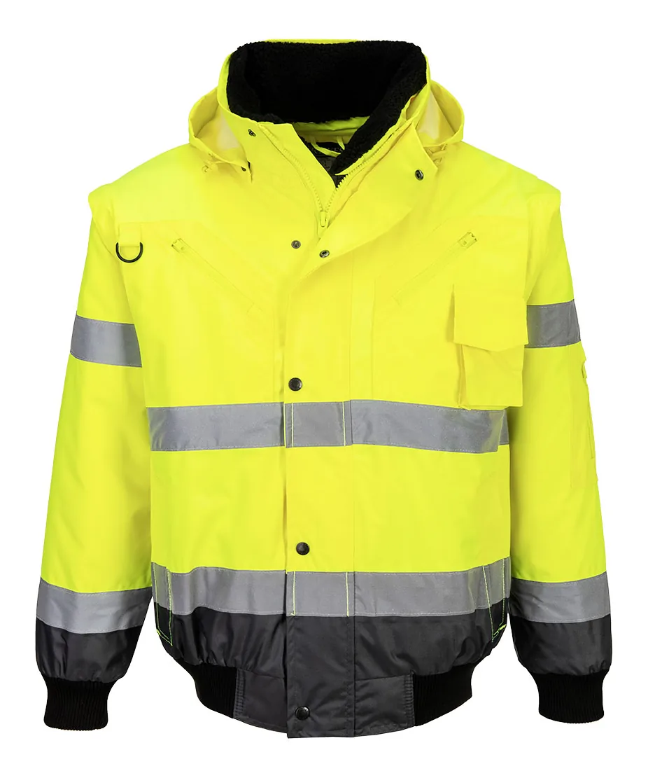 Portwest C465 Hi-Vis 3-in-1 Contrast Bomber Jacket in Yellow/Grey