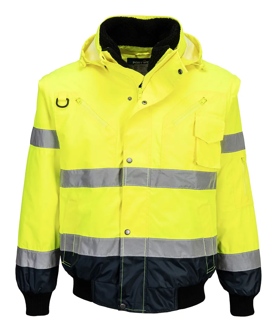 Portwest C465 Hi-Vis 3-in-1 Contrast Bomber Jacket in Yellow/Navy