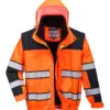 Portwest C466 Hi-Vis 3-in-1 Contrast Winter Bomber Jacket in Orange/Black