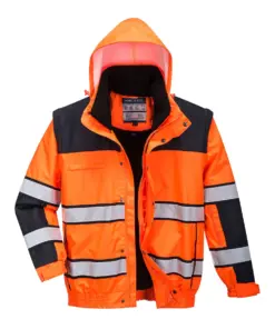 Portwest C466 Hi-Vis 3-in-1 Contrast Winter Bomber Jacket in Orange/Black
