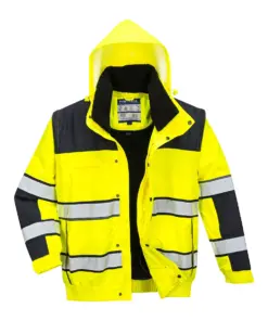 Portwest C466 Hi-Vis 3-in-1 Contrast Winter Bomber Jacket in Yellow/Black