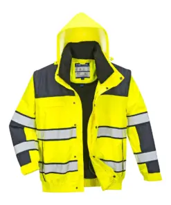 Portwest C466 Hi-Vis 3-in-1 Contrast Winter Bomber Jacket in Yellow/Navy