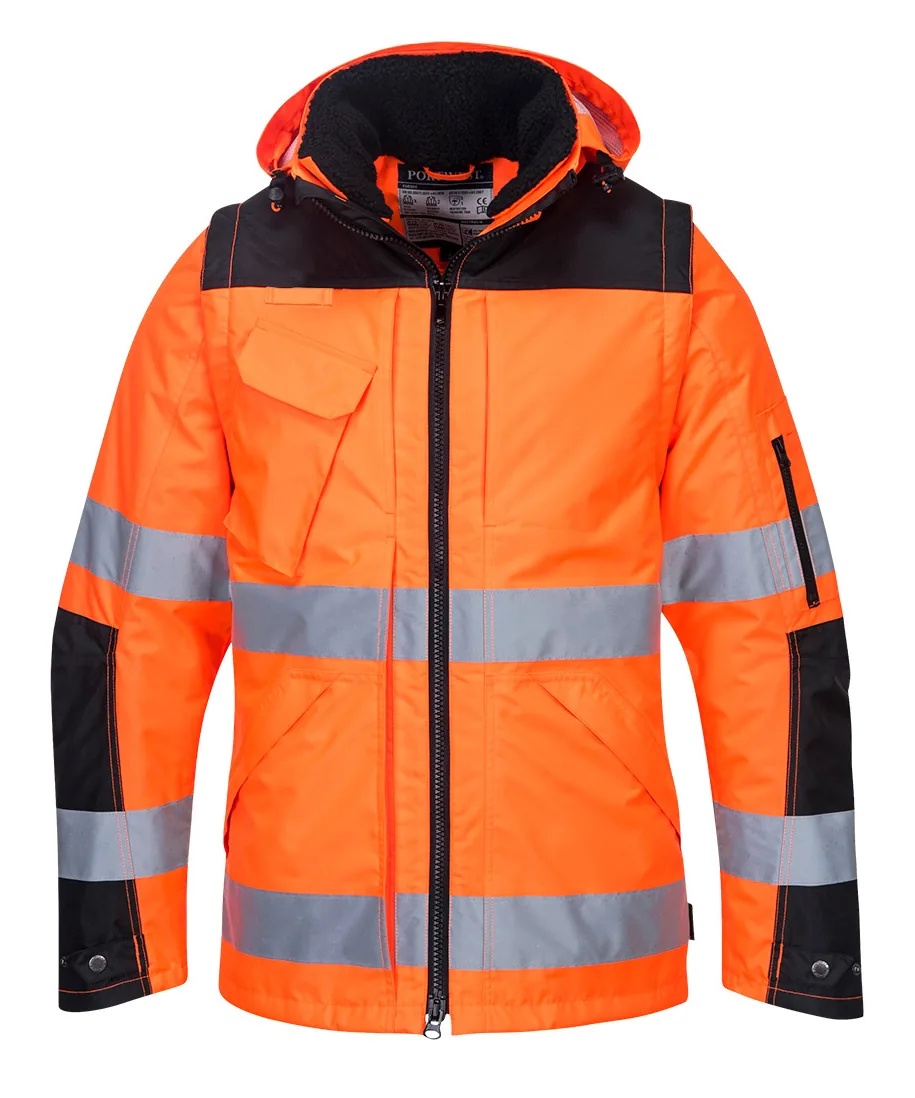 Portwest C469 Hi-Vis 3-in-1 Contrast Winter Pro Jacket in Orange/Black
