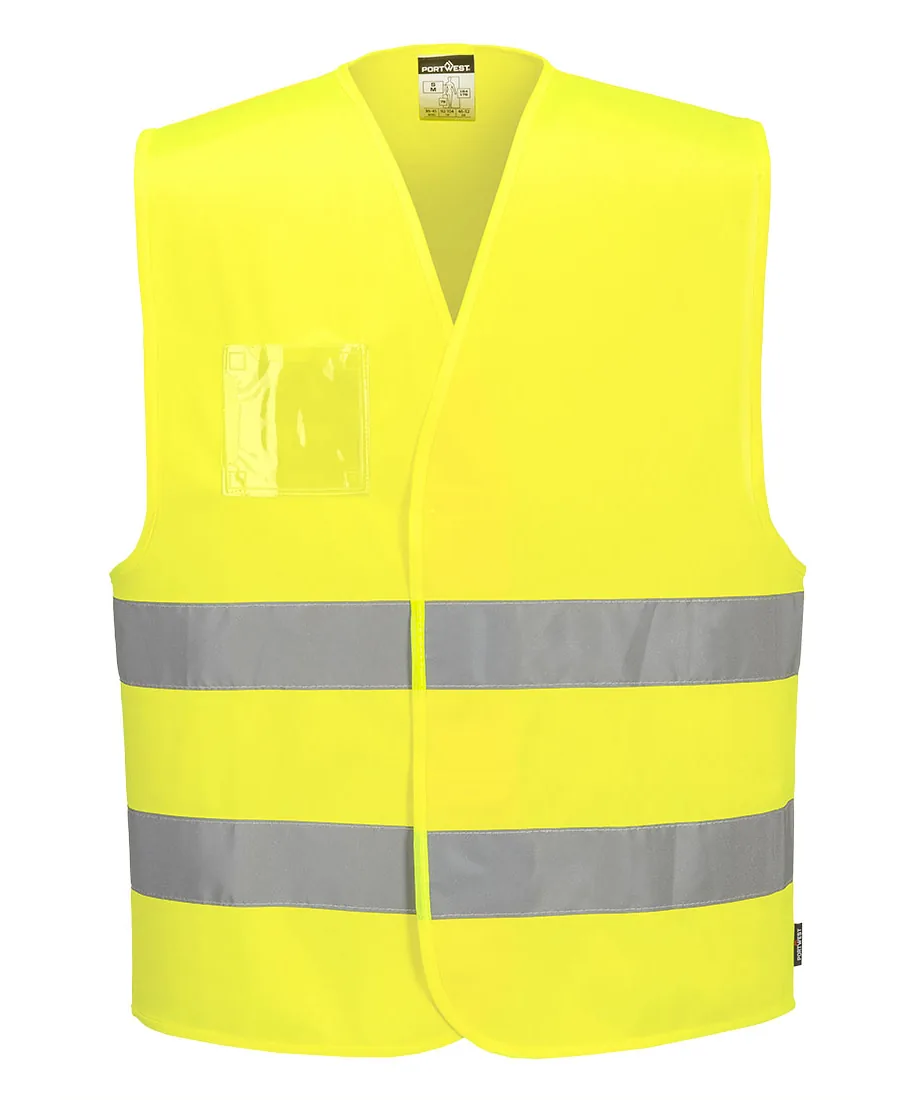 Portwest C475 Hi-Vis Two Band Dual ID Holder Vest in Yellow