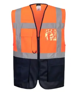 Portwest C476 Warsaw Hi-Vis Contrast Executive Vest in Orange/Navy