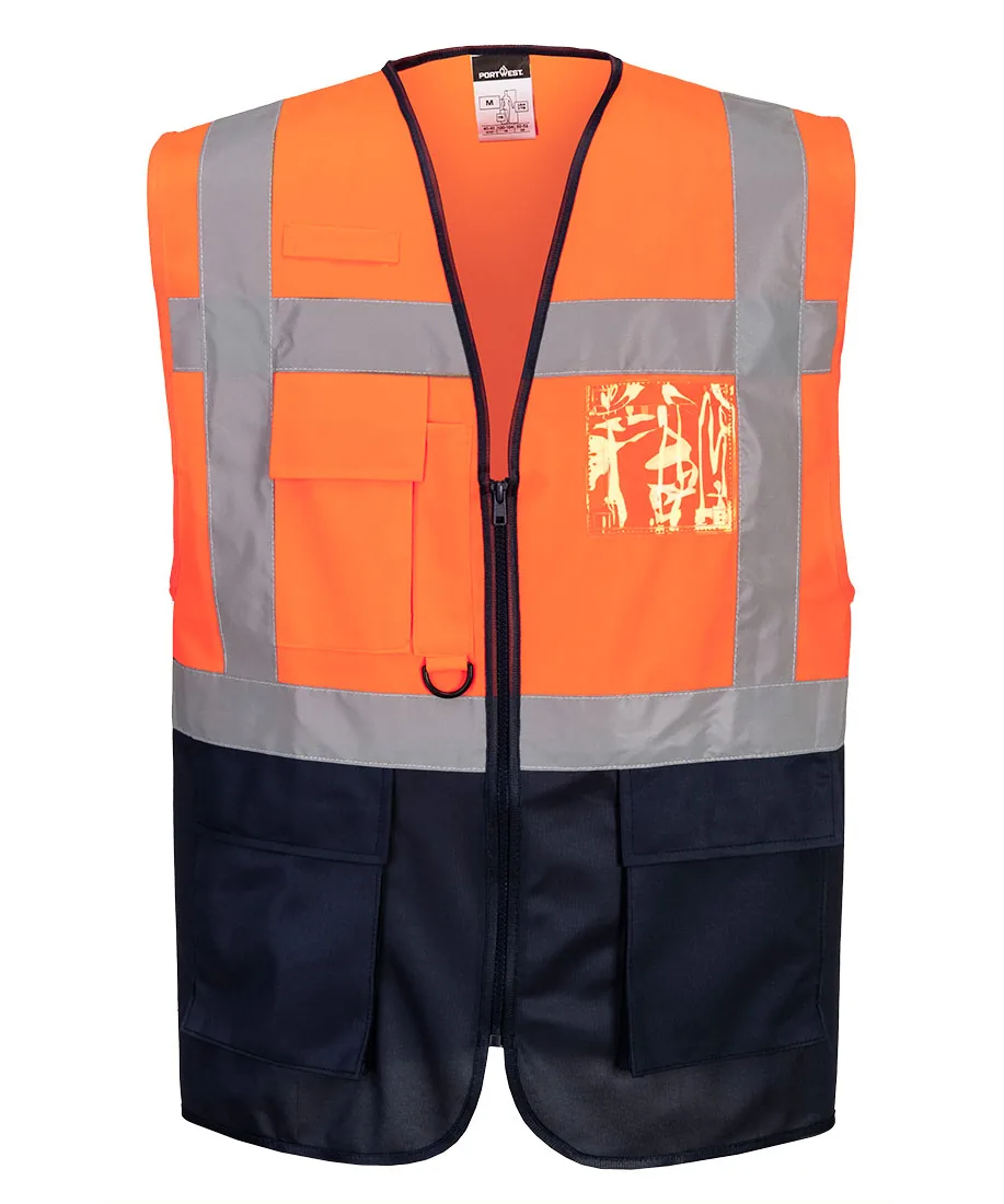 Portwest C476 Warsaw Hi-Vis Contrast Executive Vest in Orange/Navy