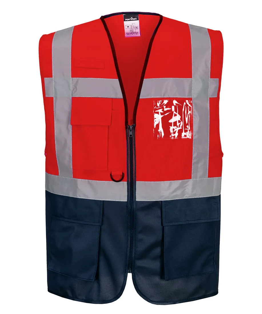 Portwest C476 Warsaw Hi-Vis Contrast Executive Vest in Red/Navy