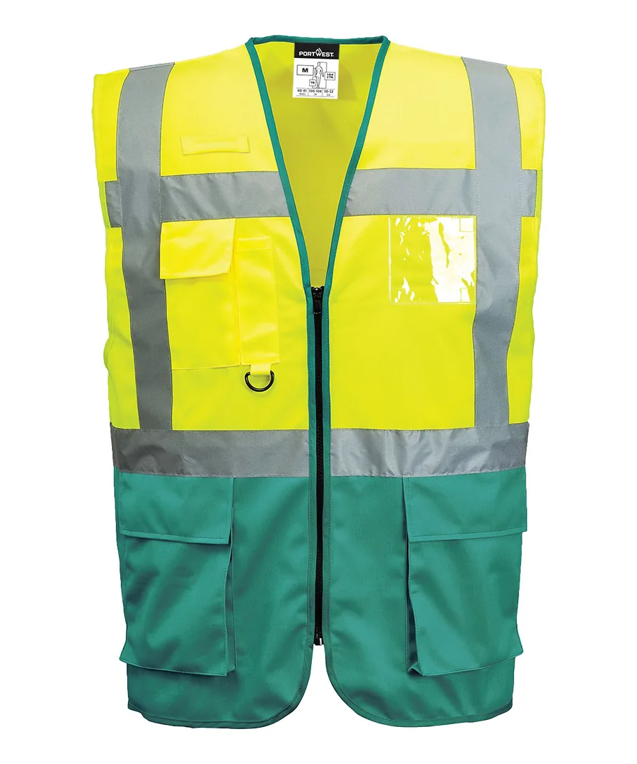 Portwest C476 Warsaw Hi-Vis Contrast Executive Vest in Yellow/Green