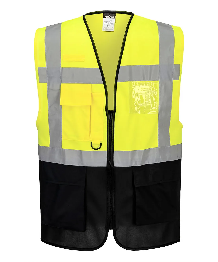 Portwest C476 Warsaw Hi-Vis Contrast Executive Vest in Yellow/Navy