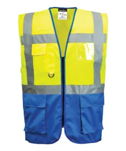 Portwest C476 Warsaw Hi-Vis Contrast Executive Vest in Yellow/Royal