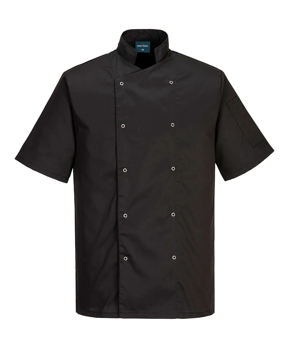 Portwest C733 Chef's Cumbria Jacket Short Sleeve in Black