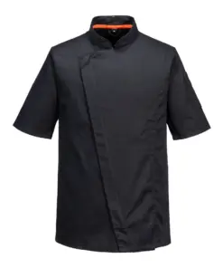 Portwest C739 Chef's Mesh Air Pro Asymmetrical Jacket Short Sleeve in Black