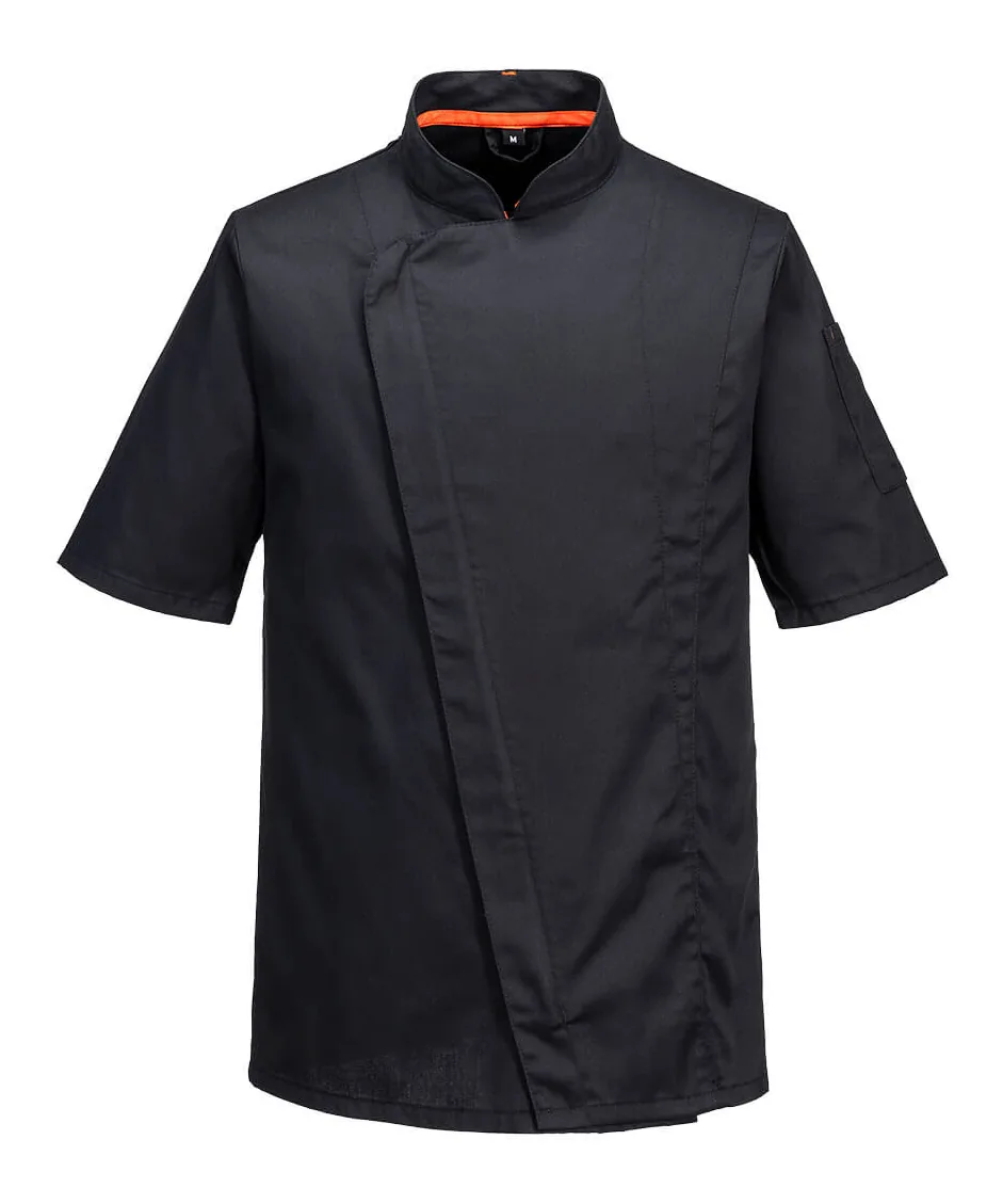 Portwest C739 Chef's Mesh Air Pro Asymmetrical Jacket Short Sleeve in Black