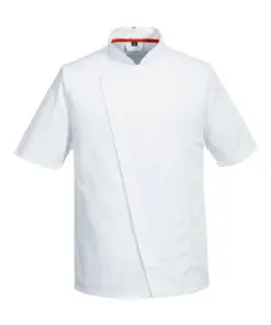 Portwest C739 Chef's Mesh Air Pro Asymmetrical Jacket Short Sleeve in White