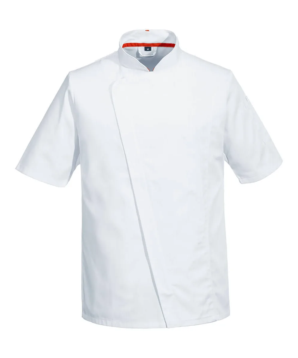 Portwest C739 Chef's Mesh Air Pro Asymmetrical Jacket Short Sleeve in White
