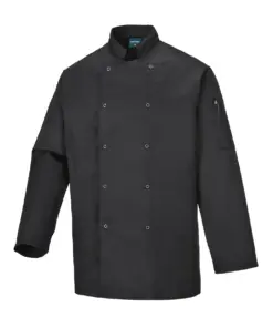 Portwest C833 Chef's Suffolk Jacket Long Sleeve in Black