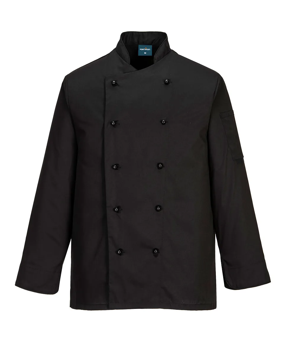Portwest C834 Chef's Somerset Jacket Long Sleeve in Black