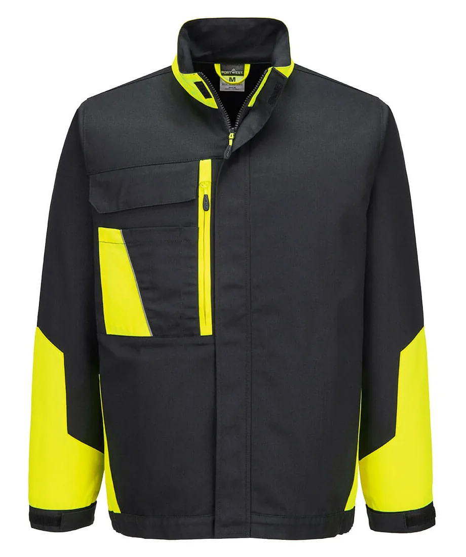 Portwest CD110 WX1 Two Tone Cotton Work Jacket in Black/Yellow