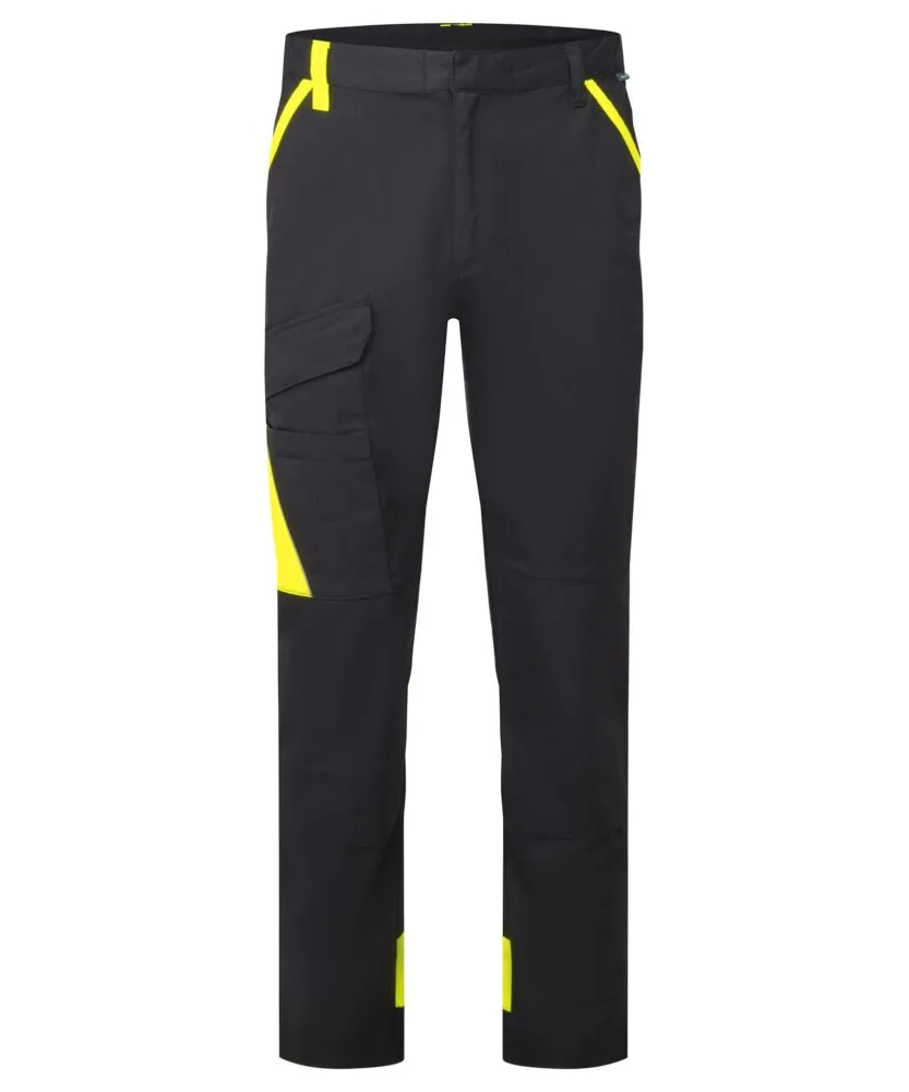 Portwest CD131 WX1 Two Tone Lightweight Cotton Work Trousers in Black/Yellow