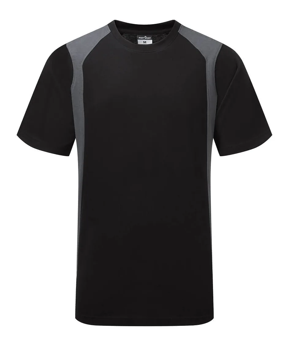 Portwest CD811 WX2 Lightweight Cotton T-Shirt Short Sleeve in Black/Grey
