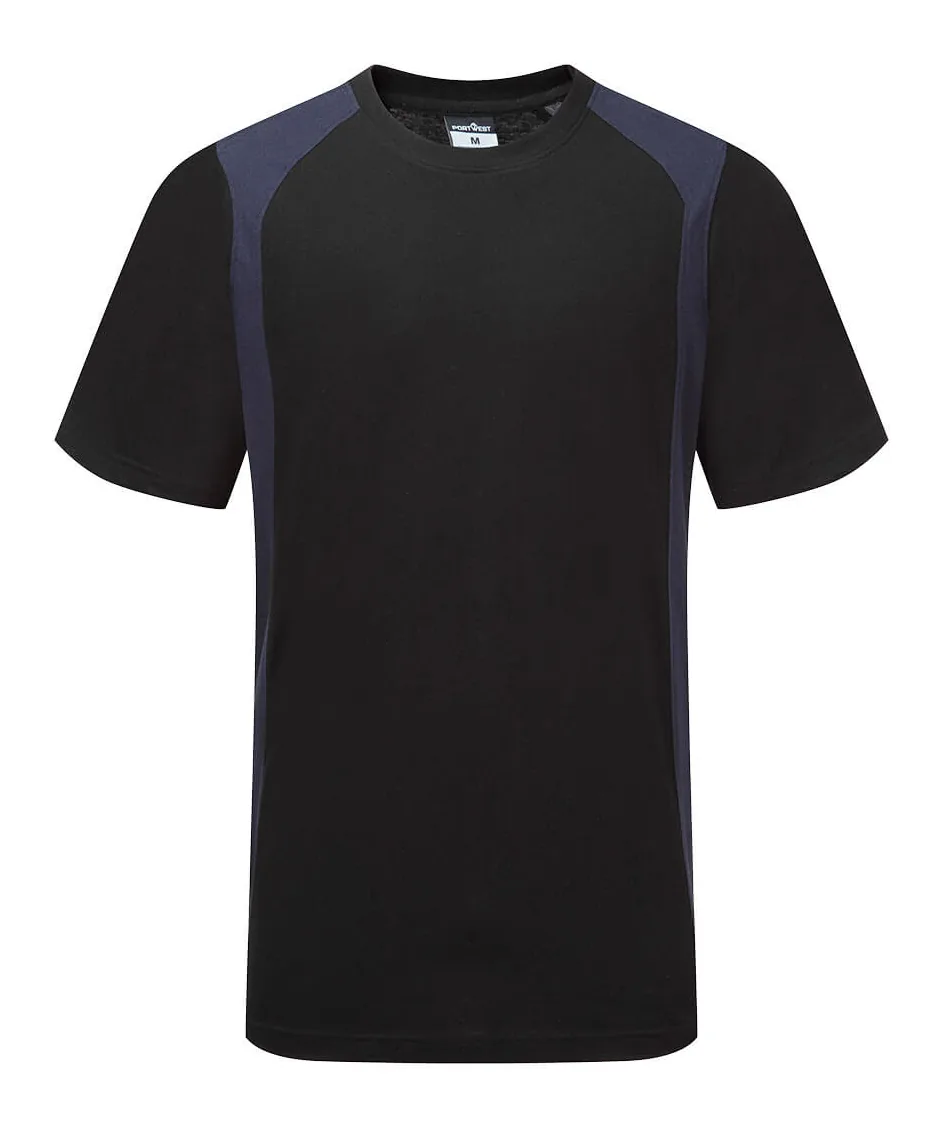 Portwest CD811 WX2 Lightweight Cotton T-Shirt Short Sleeve in Black/Navy
