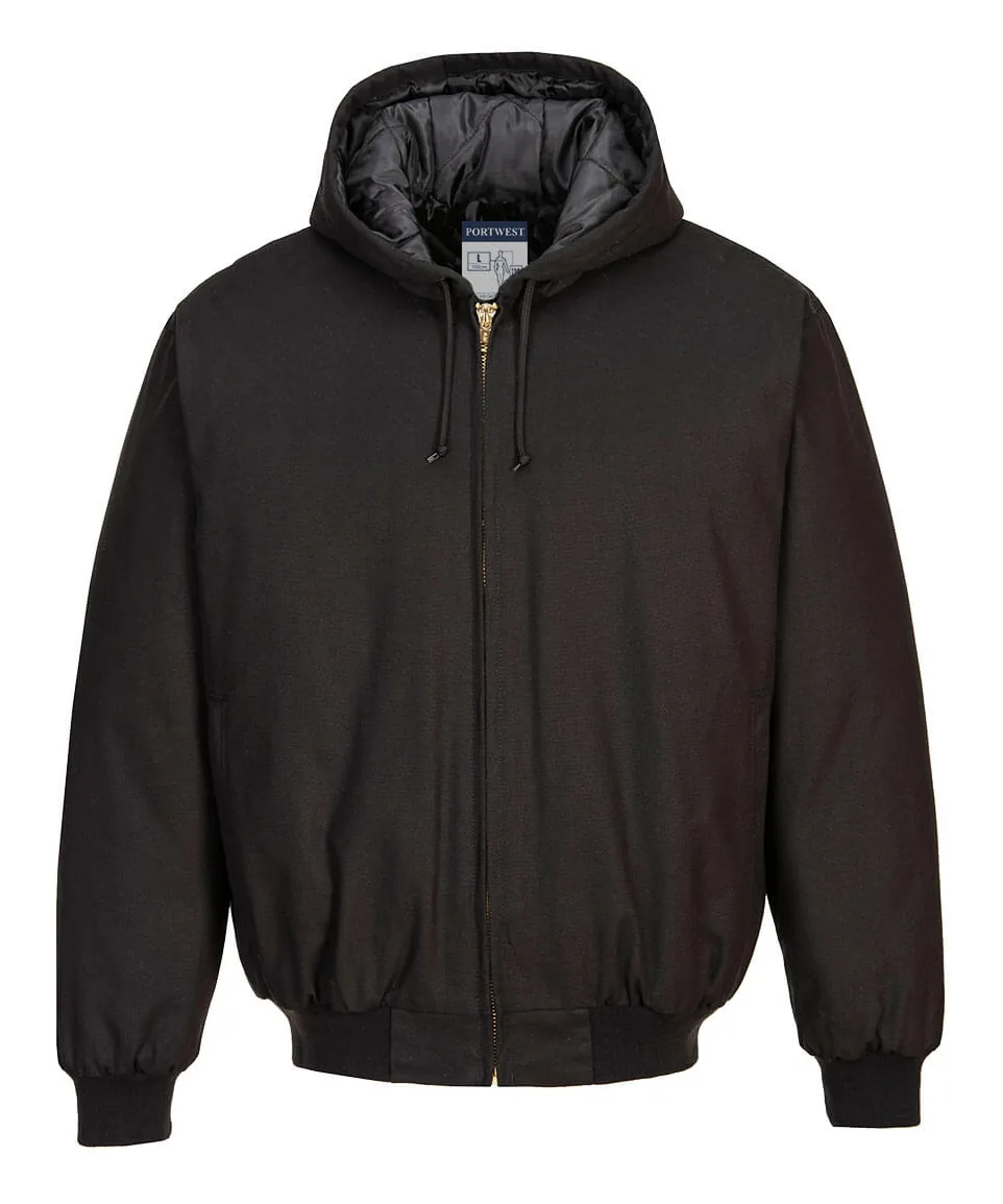 Portwest DC801 Duck Quilt Lined Hooded Jacket in Black