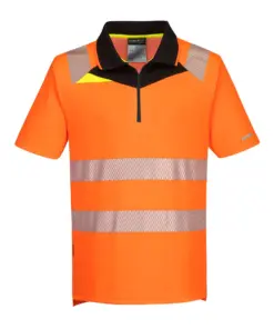 Portwest DX412 DX4 Hi-Vis Zip Polo Shirt Short Sleeve in Orange/Black
