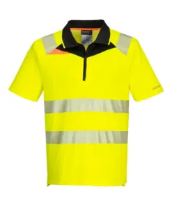 Portwest DX412 DX4 Hi-Vis Zip Polo Shirt Short Sleeve in Yellow/Black