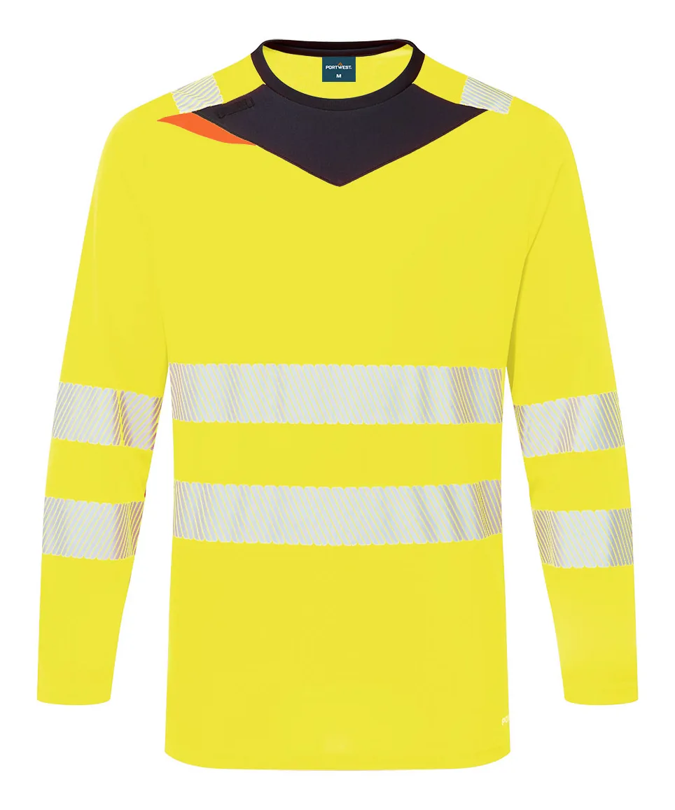 Portwest DX416 DX4 Hi-Vis T-Shirt Long Sleeve in Yellow/Black