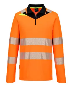 Portwest DX419 DX4 Hi-Vis Zip Polo Shirt Long Sleeve in Orange/Black