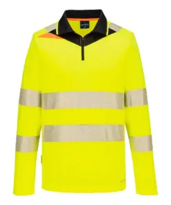 Portwest DX419 DX4 Hi-Vis Zip Polo Shirt Long Sleeve in Yellow/Black